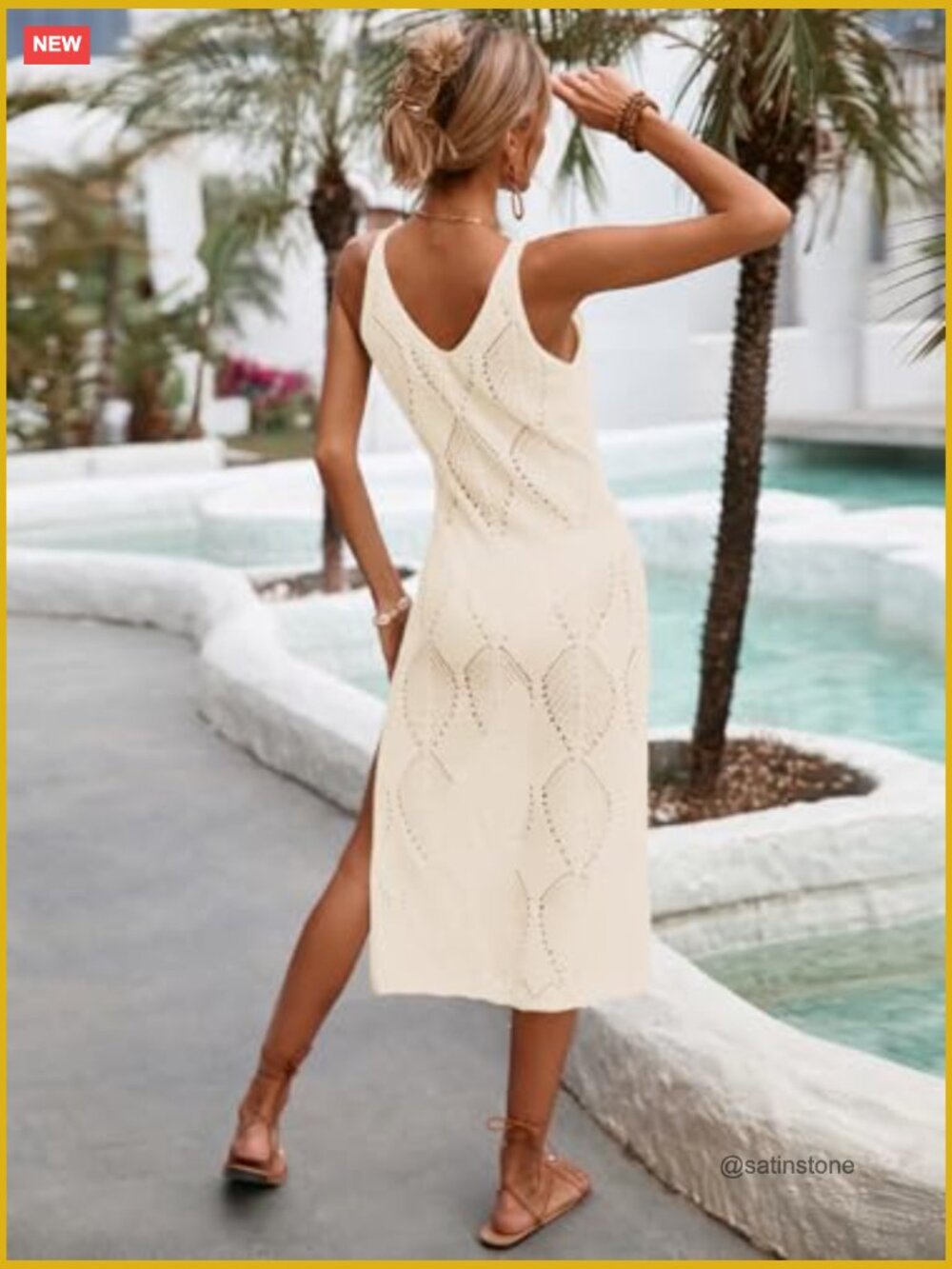 Crochet Knit Swimsuit Cover Up Midi Dress with Side Slit - Picture 3 of 7
